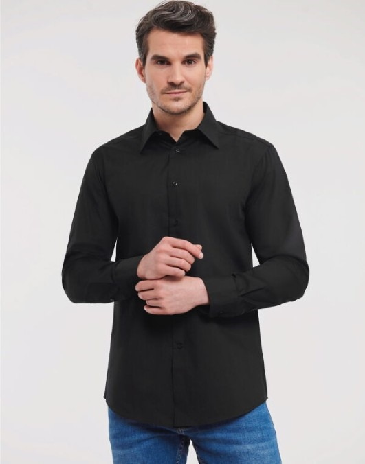 Men&#39;s Long Sleeve Polycotton Easy Care Tailored Poplin Shirt
