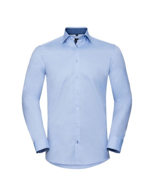 Men's Long Sleeve Tailored Contrast Herringbone Shirt