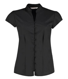 Tailored Fit Cap Sleeve Mandarin Collar Blouse