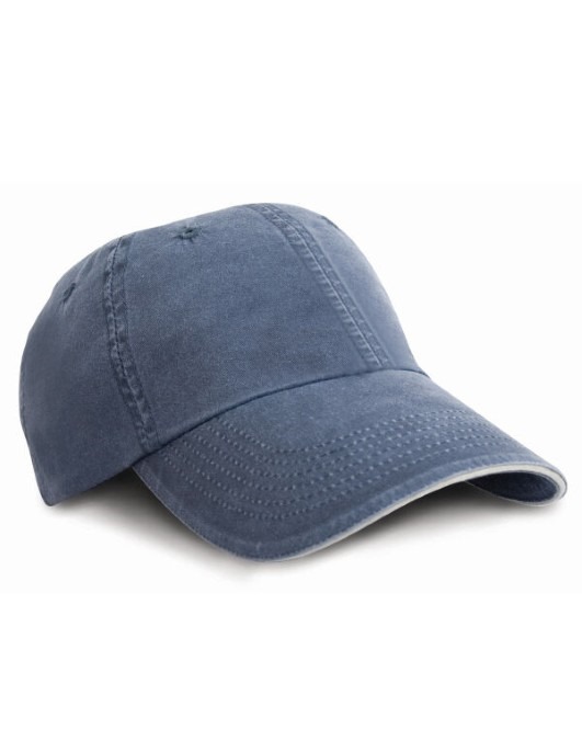 Washed Fine Line Cotton Cap with Sandwich Peak